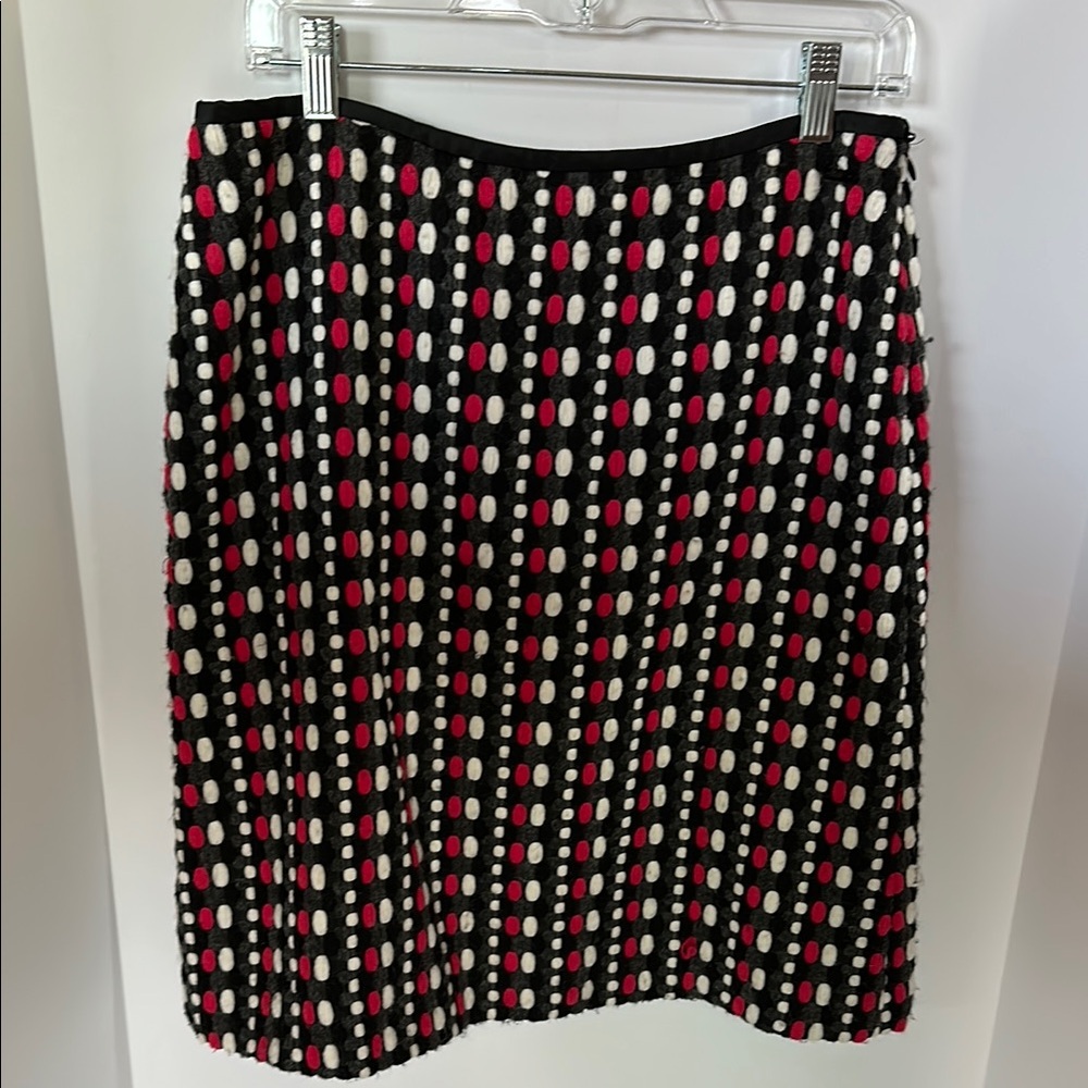 ESCADA Wool Blend Pencil Skirt Black Gray White Pink Tweed Side Zip Size EU 38